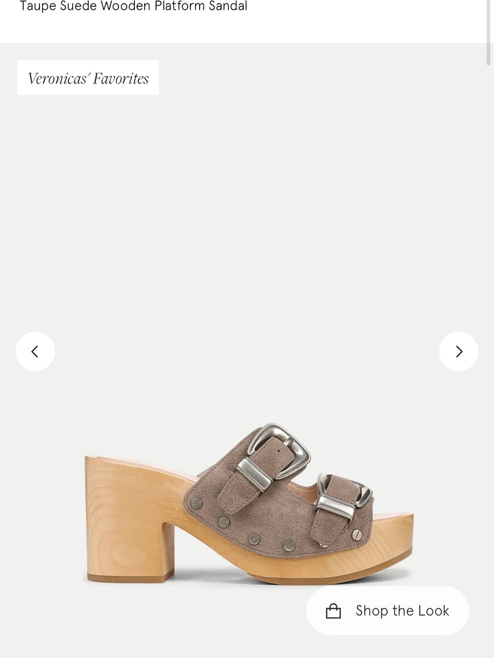 Veronica Beard Taupe Suede Buckle Clog with Wooden Platform